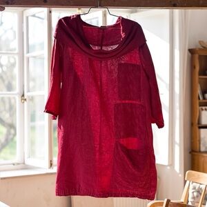 Women’s ET LOIS Red Lightweight Linen Cowl-Neck Tunic Top Blouse Sz L